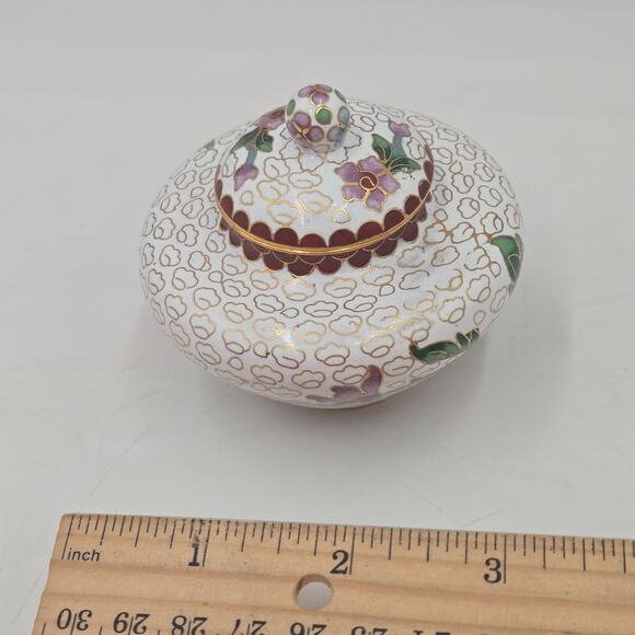 Vintage Mid-Century 3” Chinese Enameled Cloisonné Ginger Jar With Lid Small Pink - Picture 7 of 7